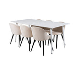 Polar, Velvet Rektangulär matgrupp Beige,Svart, Vit, 180 x 90