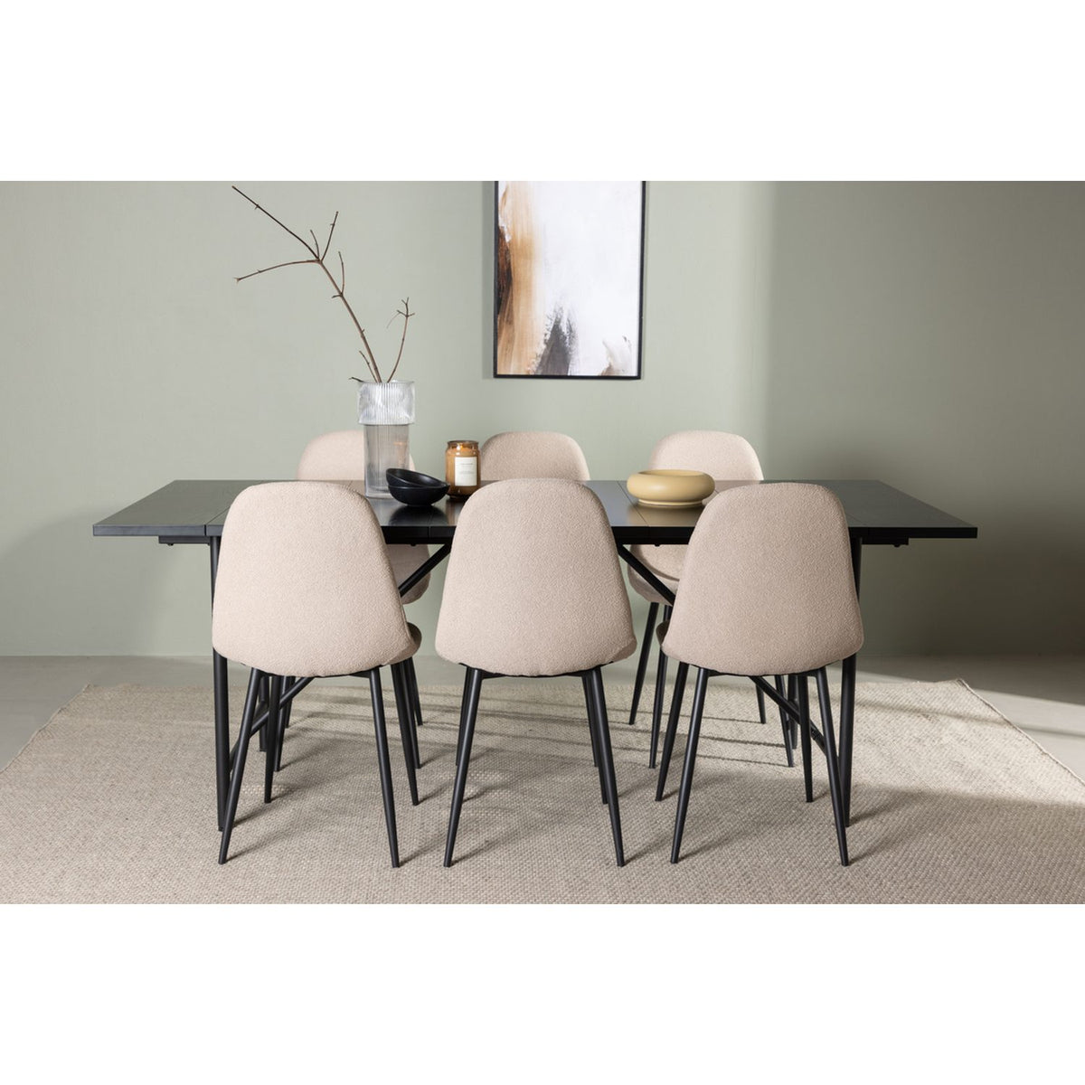 Astrid, Polar Rektangulär matgrupp Beige,Svart, Svart, 200 x 90