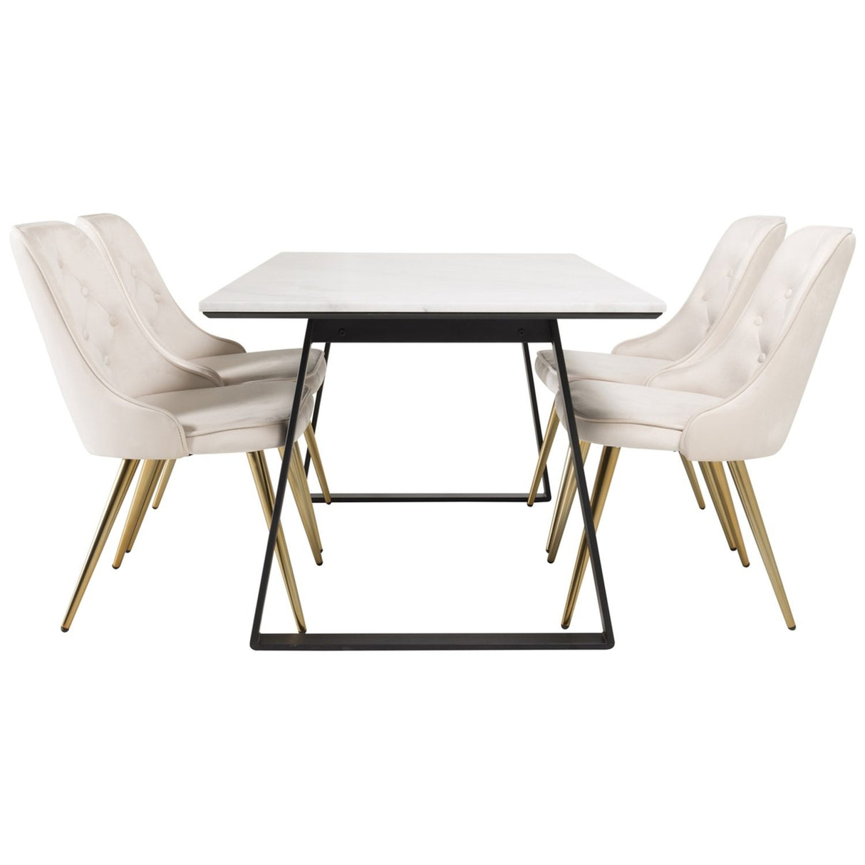 Estelle, Velvet Deluxe Rektangulär matgrupp Beige,Guld, Svart,Vit, 140 x 90