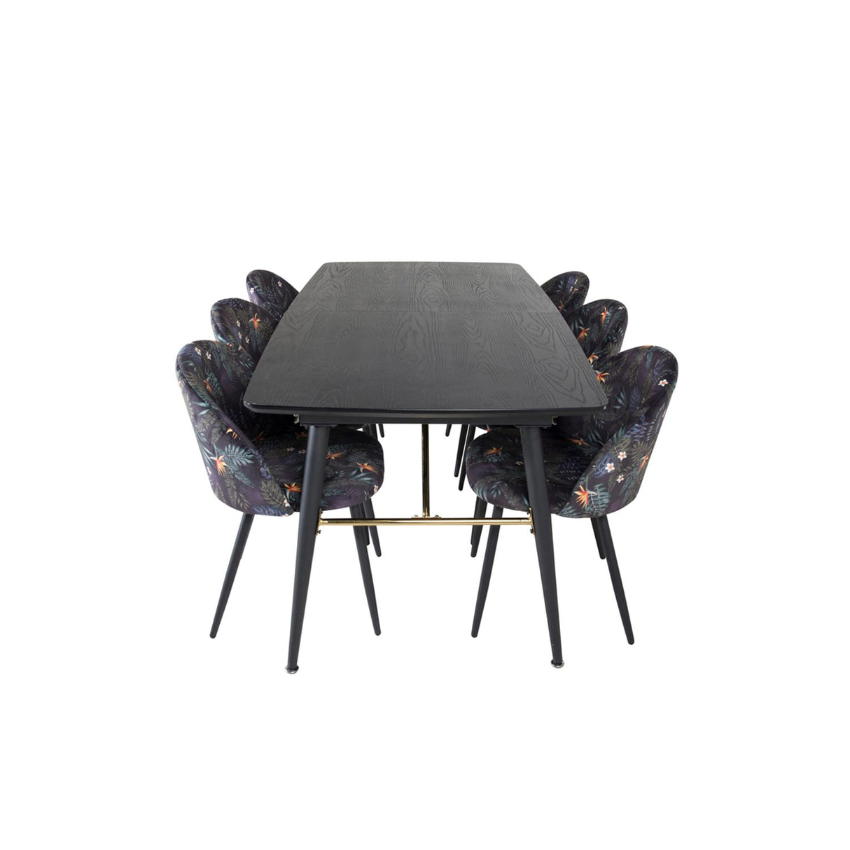 Gold, Velvet Rektangulär matgrupp Svart, Svart, 180 x 85