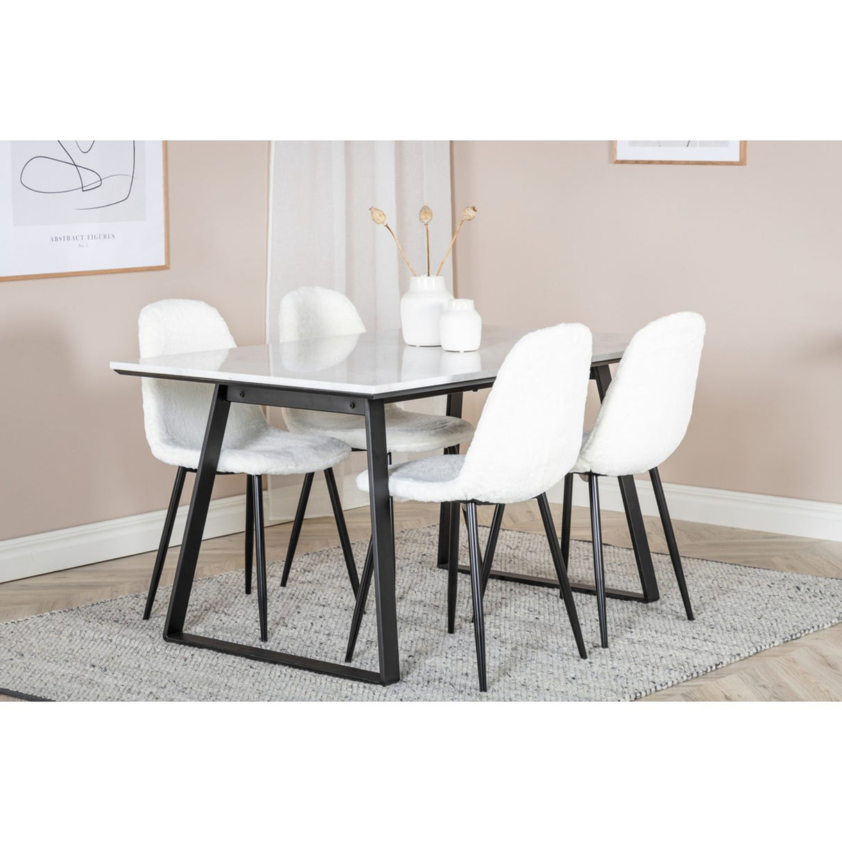 Estelle, Polar Rektangulär matgrupp Svart, vit, Svart, vit, 140 x 90
