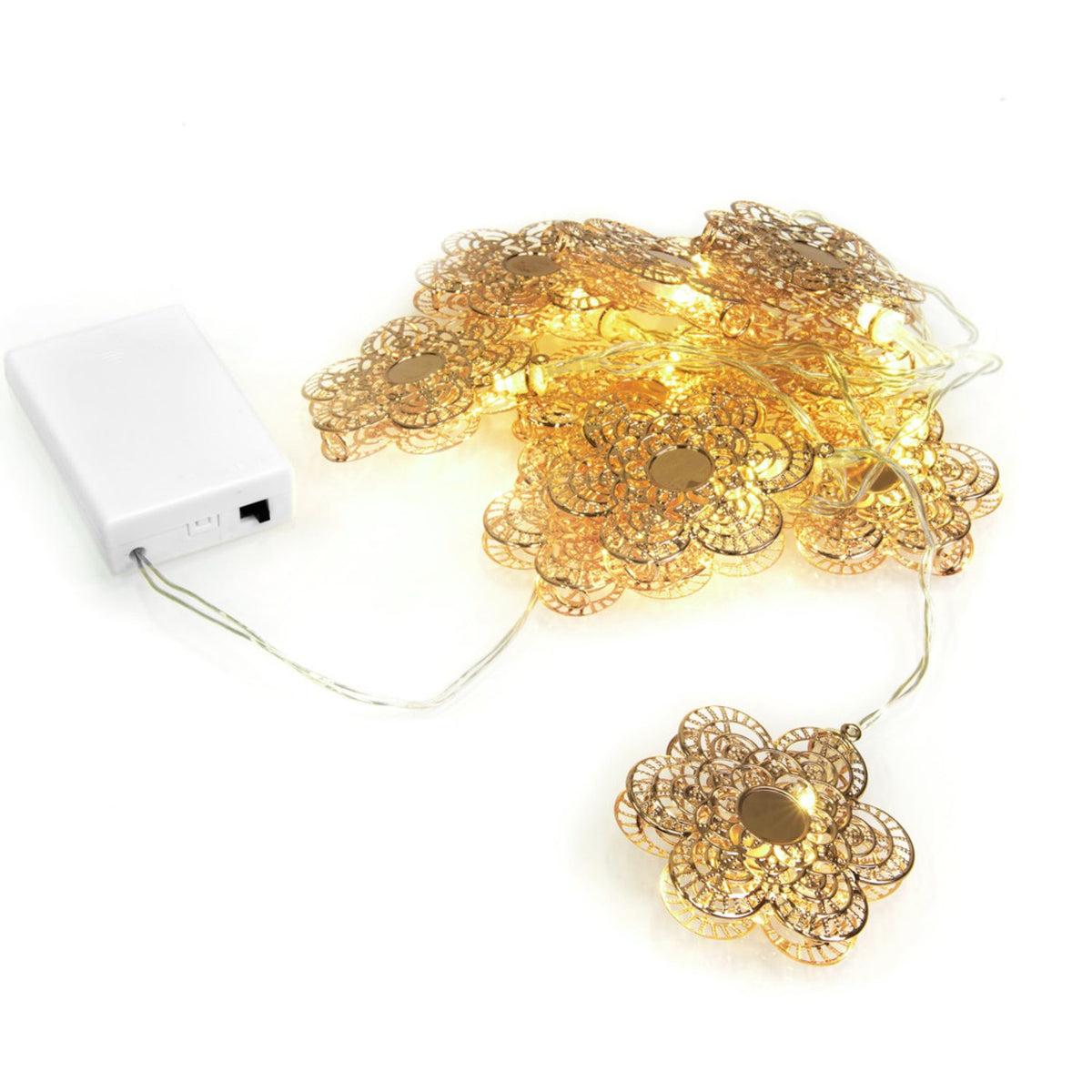 10 Varmvita LED Metall Blommor Ljusslinga Inomhus Guld