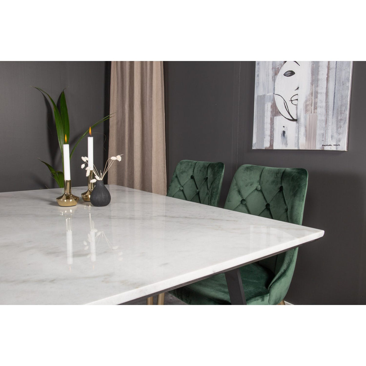 Estelle, Velvet Deluxe Rektangulär matgrupp Guld,Grön, Svart,Vitt, 140 x 90