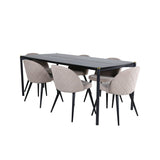 Pelle, Velvet Rektangulär matgrupp Beige, Svart, Linne
