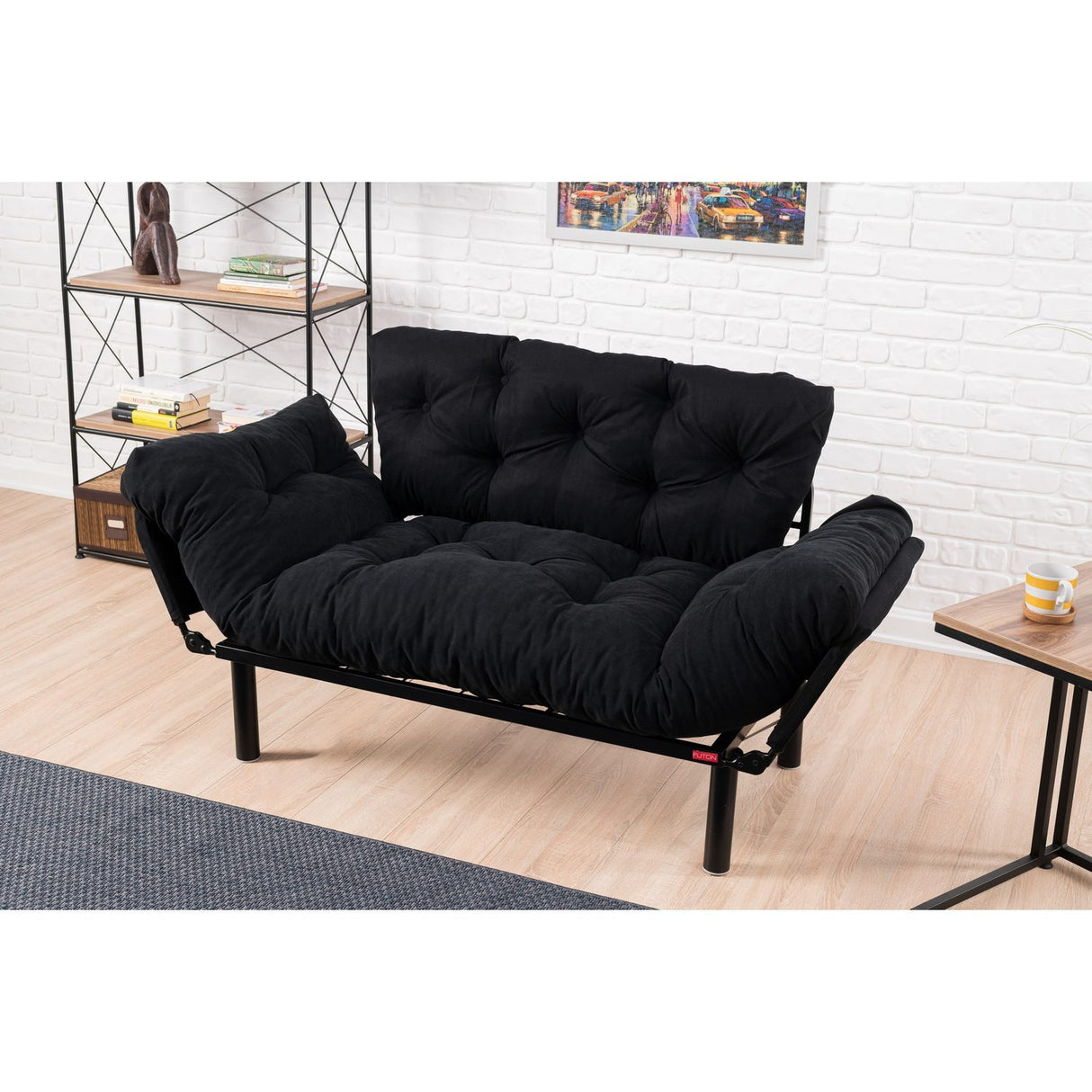 Helsingfors (155 x 85 x 70 cm) 2-sits bäddsoffa Svart