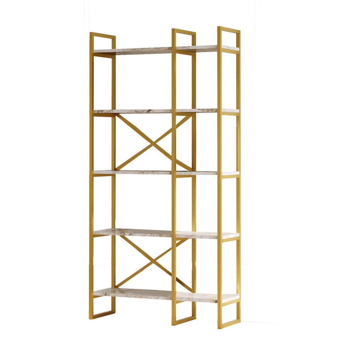 Dodoma Plus (87,5 x 175 x 30 cm) Vit marmor guld Bokhylla