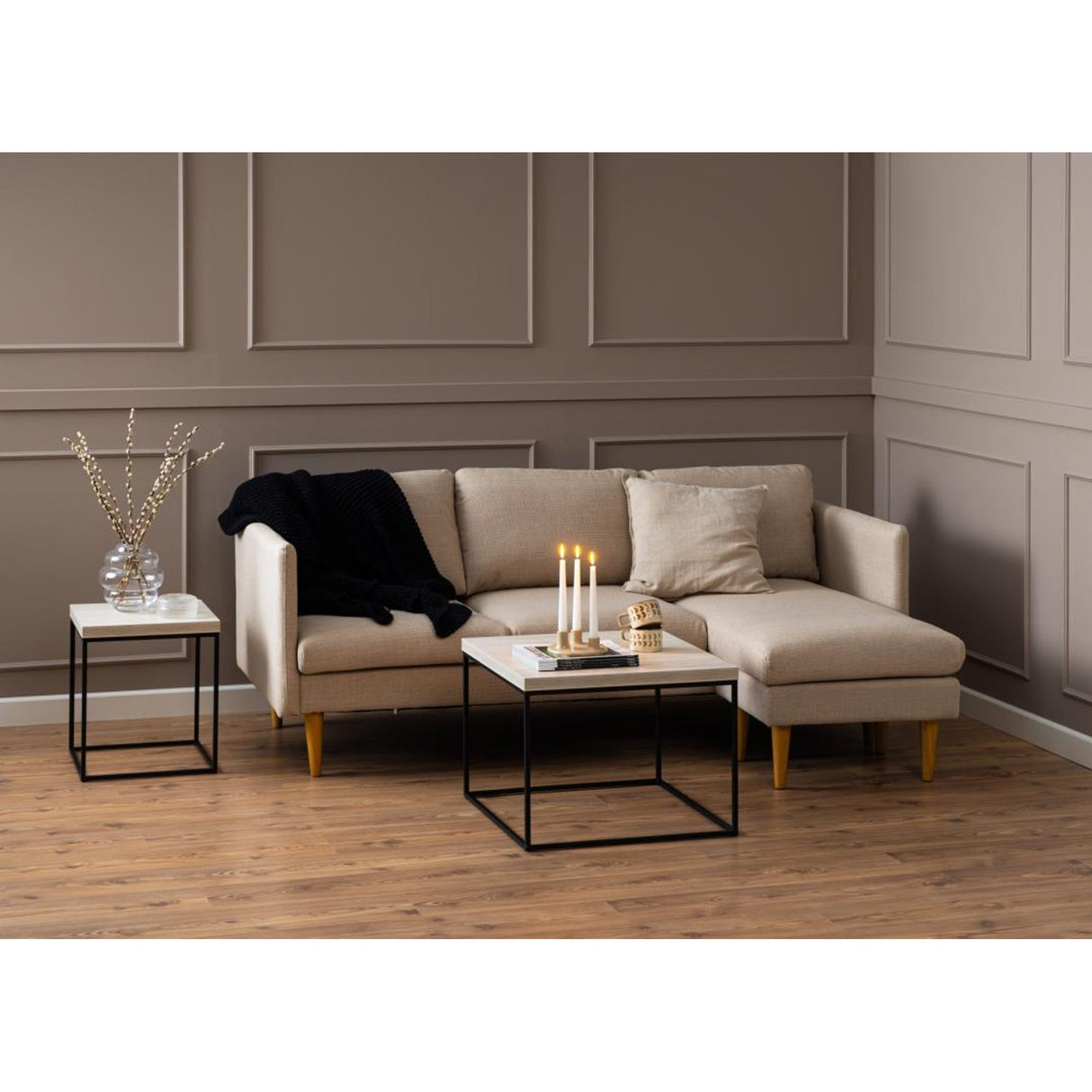 Milly 2-sits med schäslong Basel tyg Beige 24