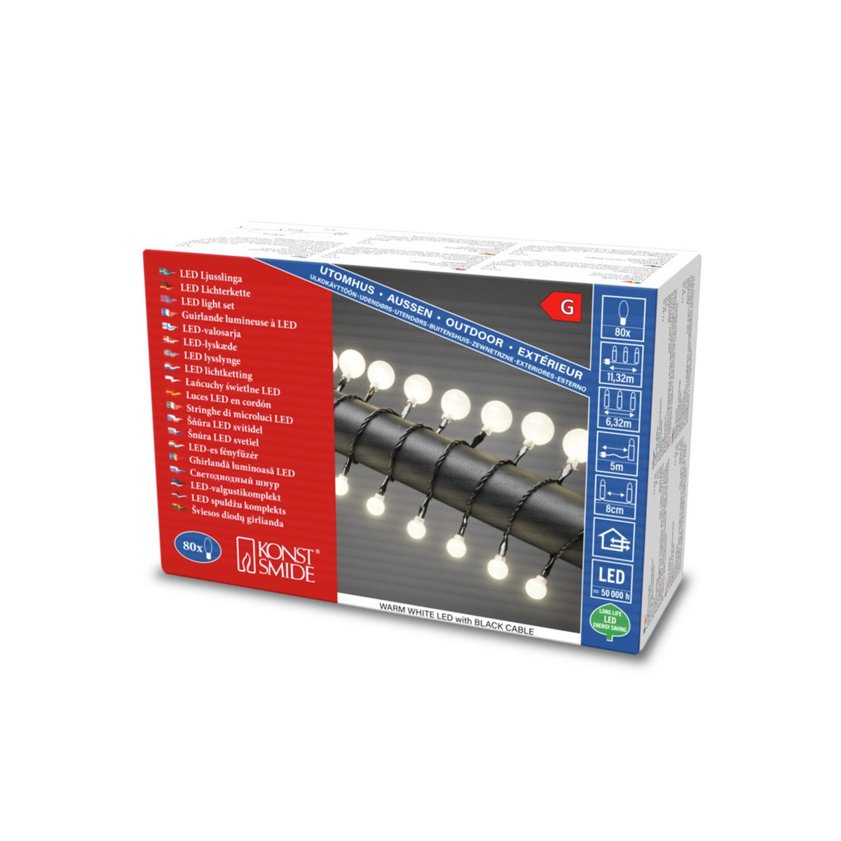 80 Cherry LED svart kabel 24V/IP44 Ljusslinga Ute Varmvit