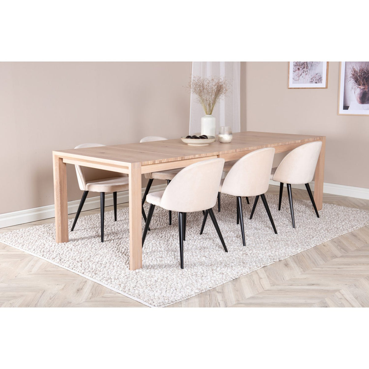 Slider, Velvet Rektangulär matgrupp Beige,Svart, Vitlaserad, 170 x 95