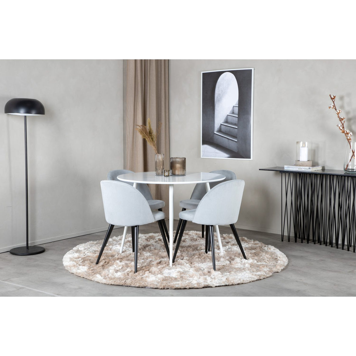 Plaza, Velvet Rund matgrupp Svart,Ljusgrå, Vit, ⌀100
