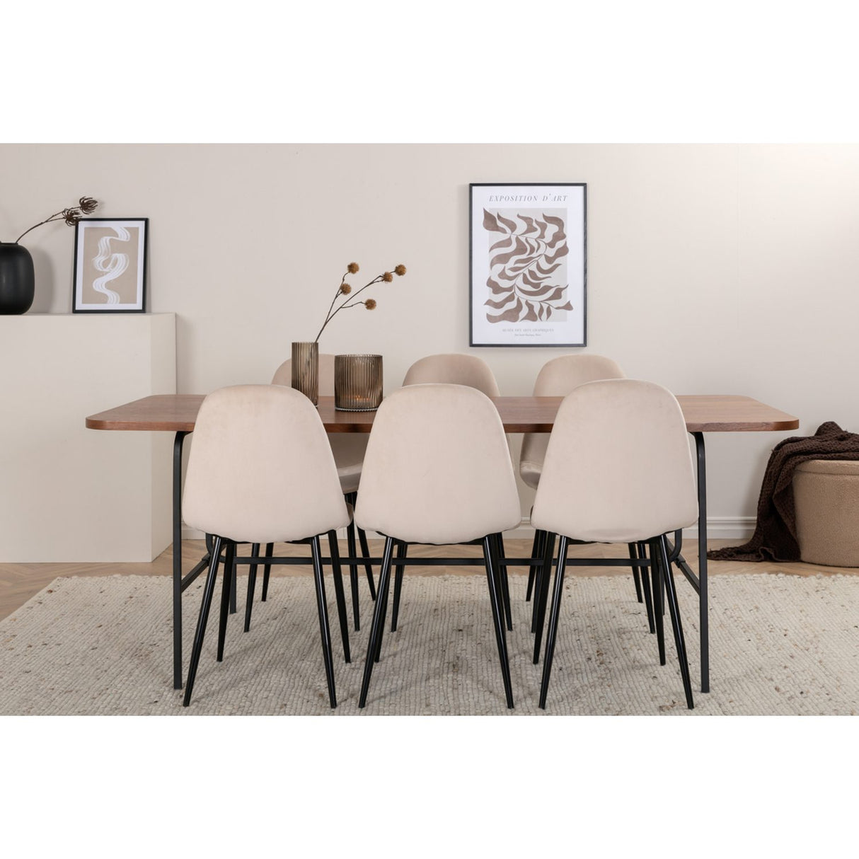 Uno, Polar Rektangulär matgrupp Beige, Svart, Svart,Natur, 200 x 90