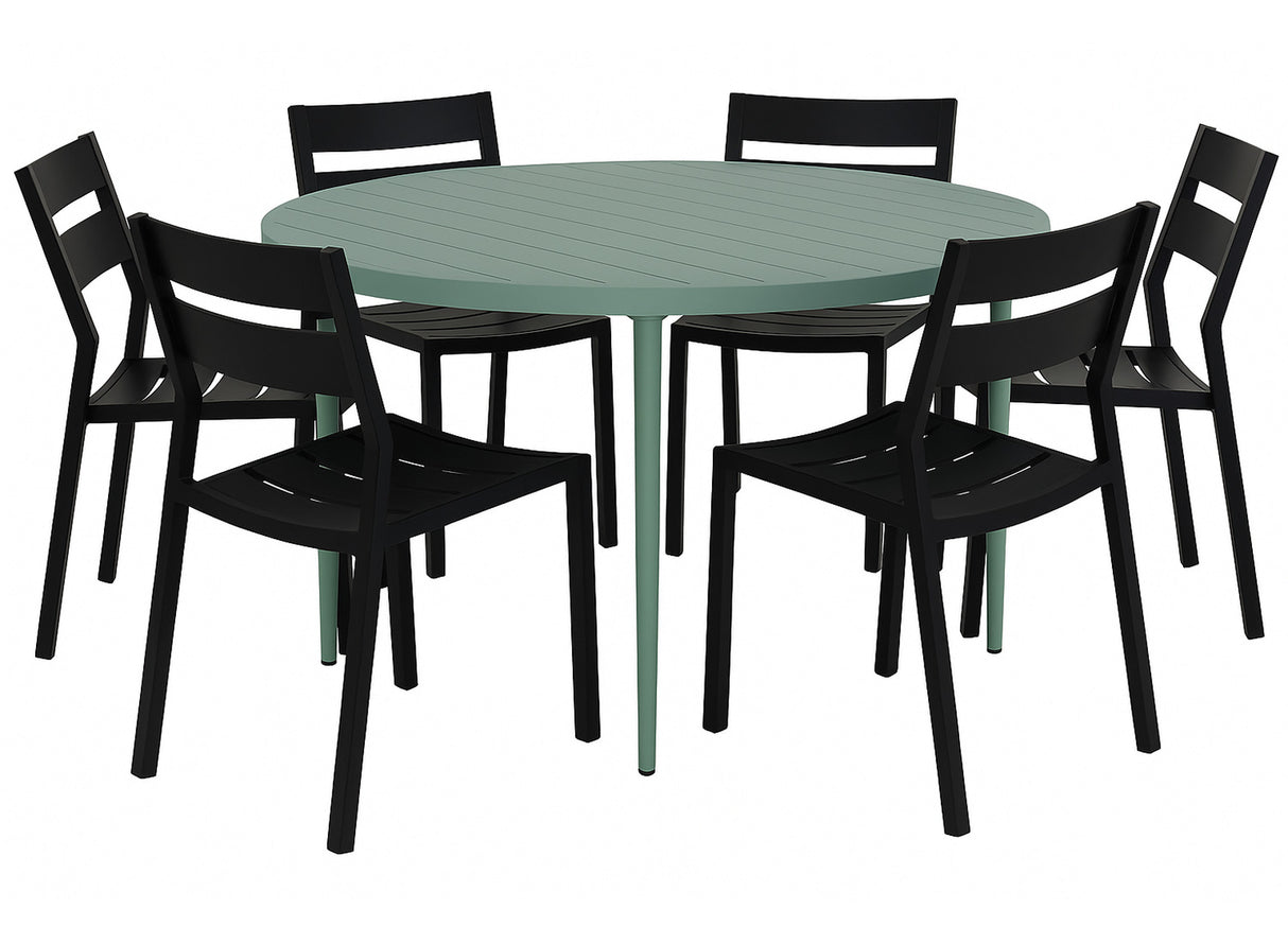 Bigby Matgrupp Rund 130 cm ink 6st Delia stolar Dusty Green / Svart