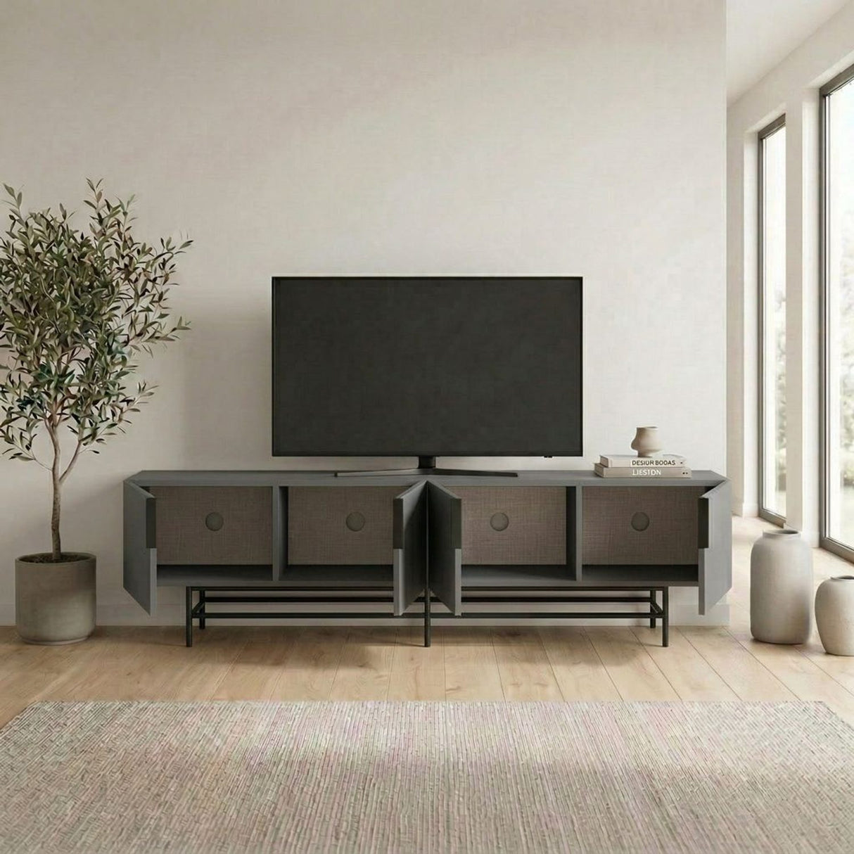 Edinburgh (200 x 55 x 35 cm) TV-bänk Antracit svart