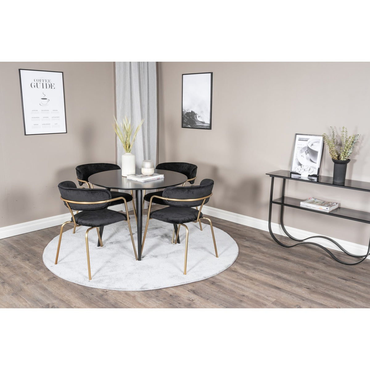 Plaza, Arrow Rund matgrupp Svart,Guld, Svart, ⌀100