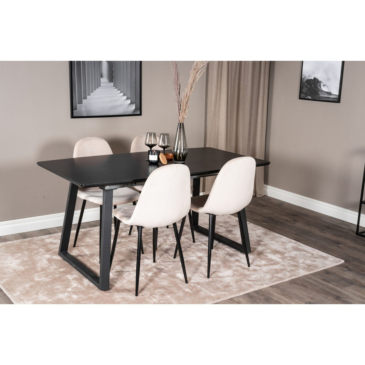 Inca, Polar Rektangulär matgrupp Beige,svart, Svart, 160 x 85