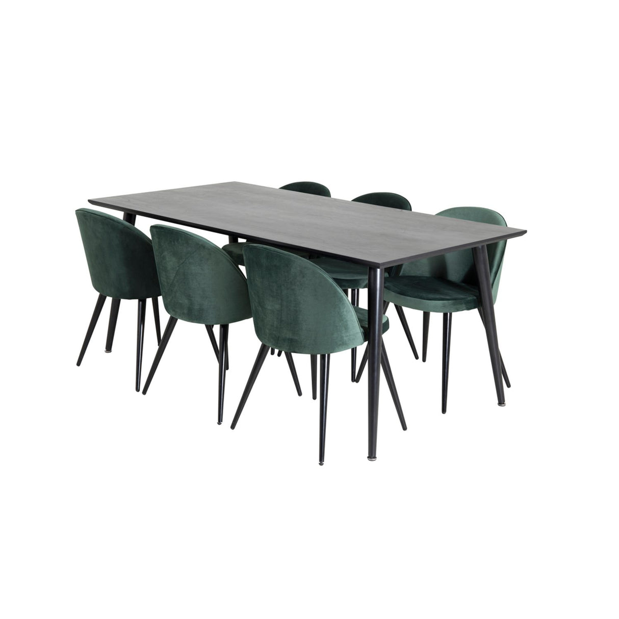 Dipp, Velvet Rektangulär matgrupp Svart,Grön, Svart, 180 x 90
