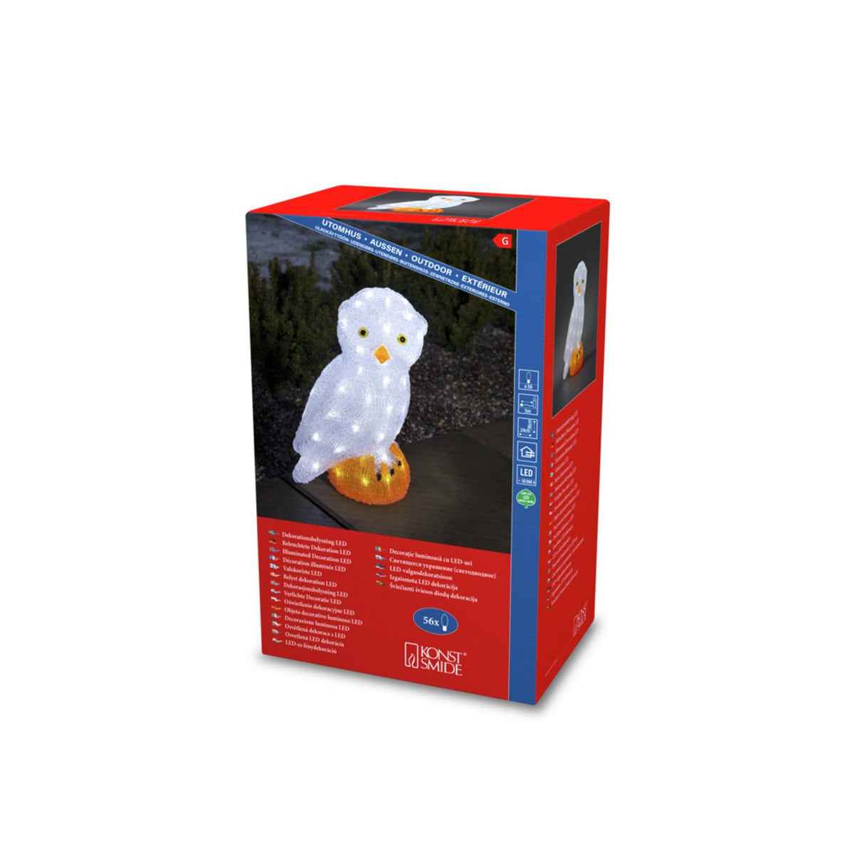 Uggla akryl vita LED Ljusdekoration Ute 36 cm