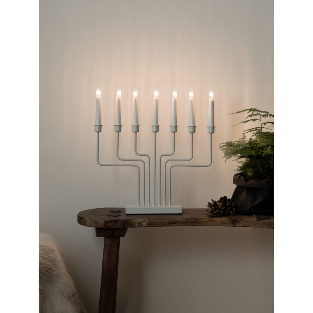 7 Ljus Metall 37 cm Elljusstake Vit
