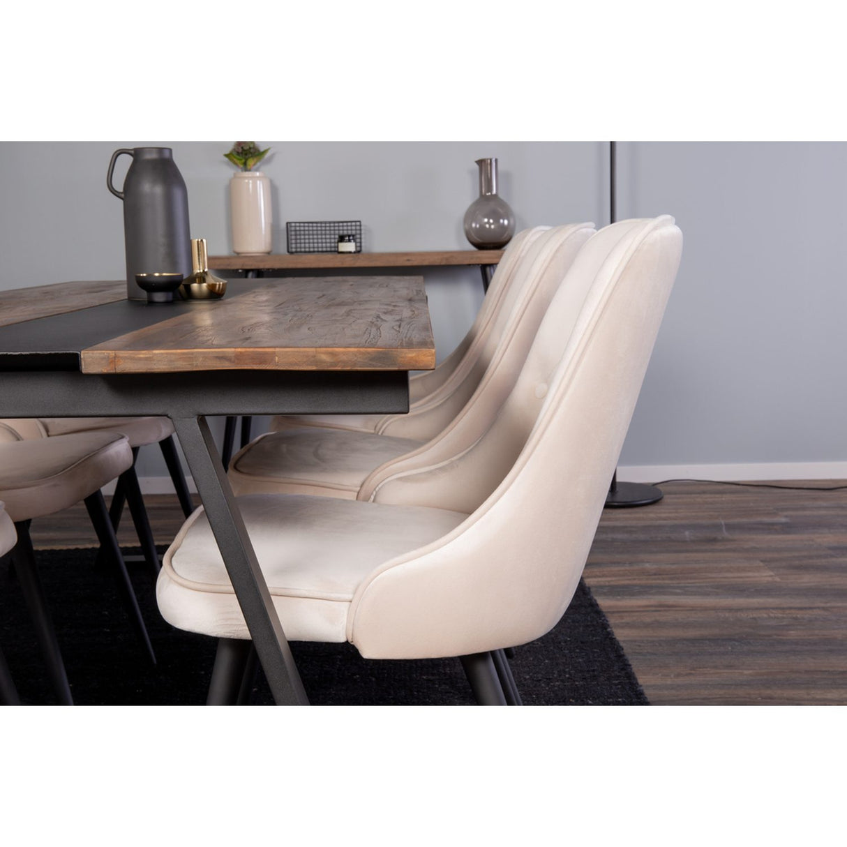 Jakarta, Velvet Deluxe Rektangulär matgrupp Beige, Svart, Svart,Natur, 200 x 90