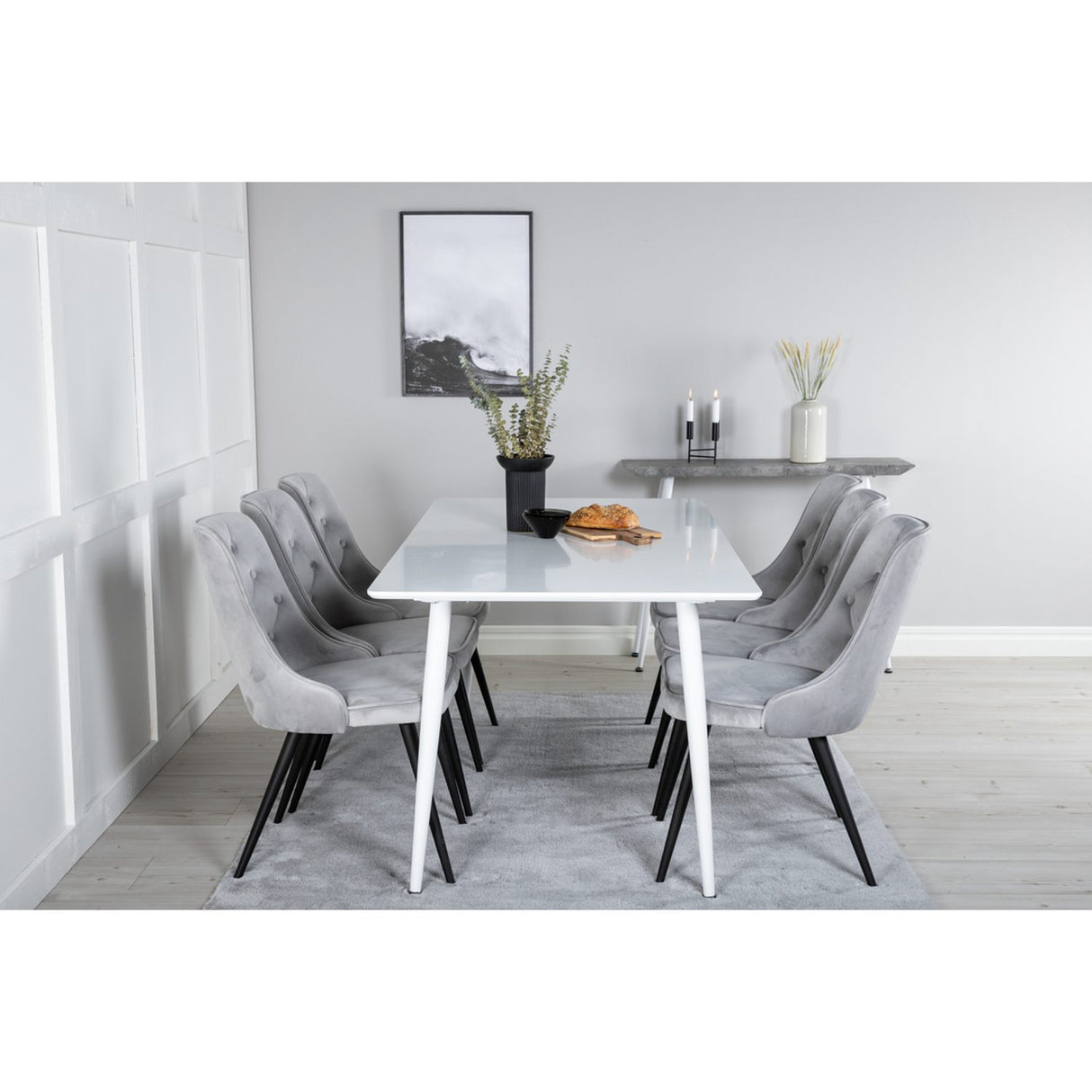 Polar, Velvet Deluxe Rektangulär matgrupp Svart,Ljusgrå, Vit, 180 x 90