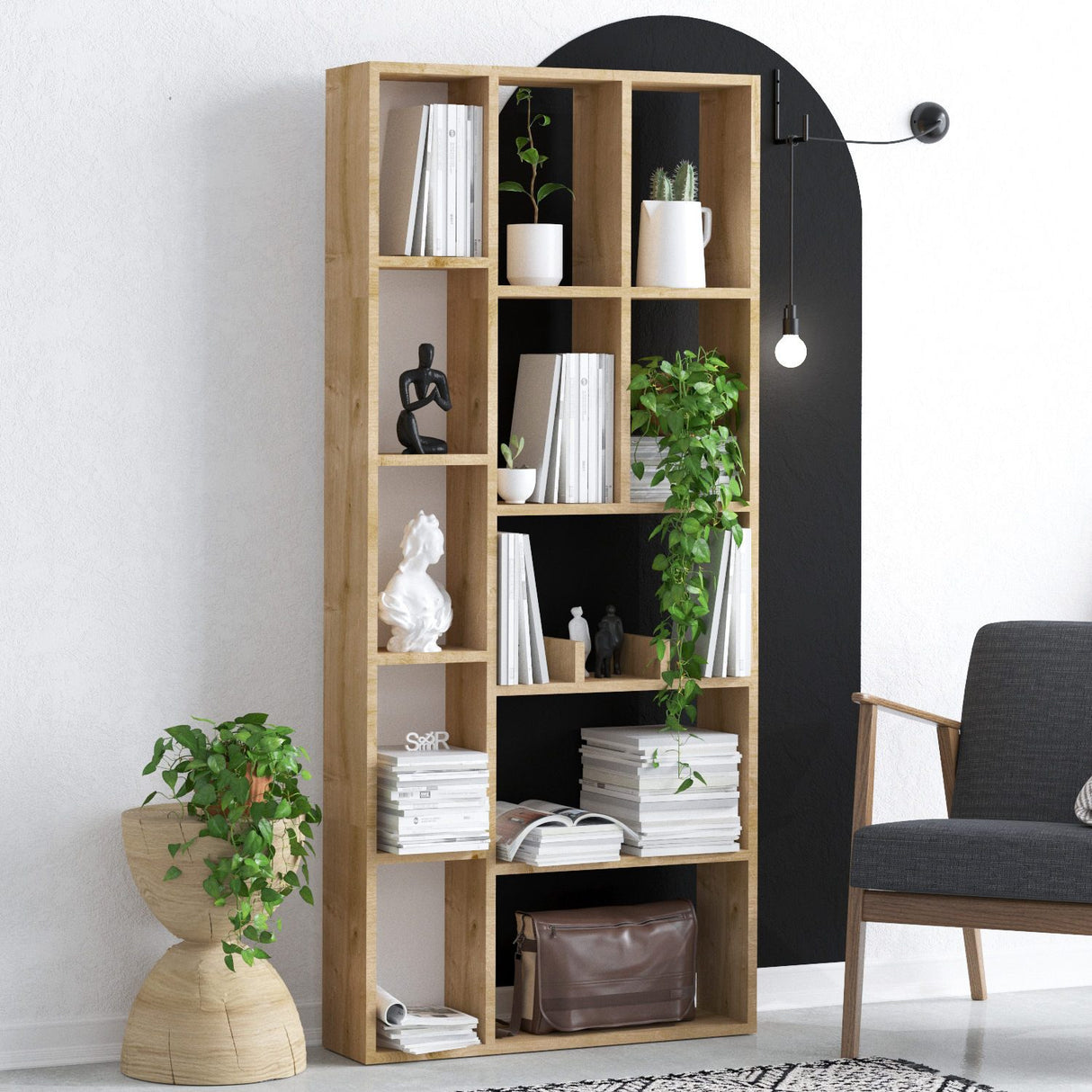 Tallinn (75 x 170 x 18 cm) Sapphire Oak Bokhylla
