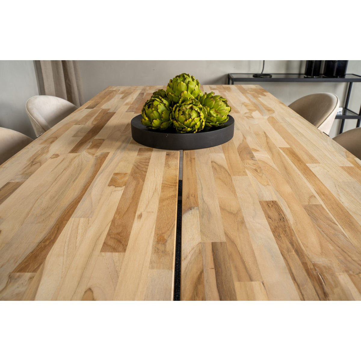 Cirebon, Velvet Rektangulär matgrupp Beige,Svart, Svart,Natur, 200 x 90