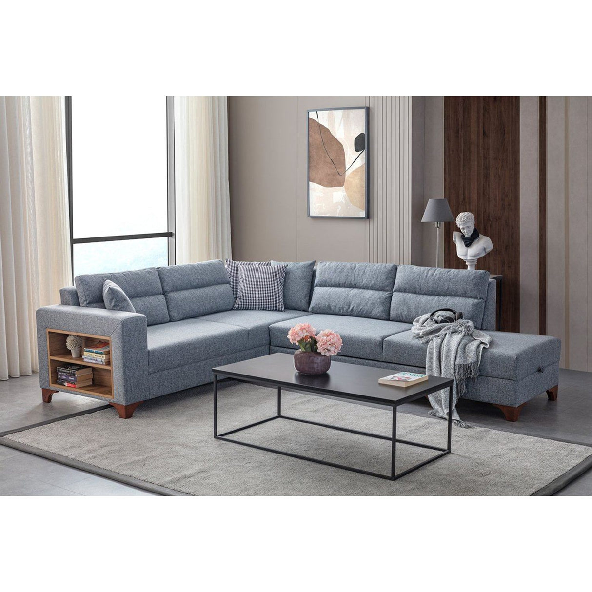 Porto (230 x 90 x 150 cm) Hörnsoffa-bäddsoffa Grå, Vänster