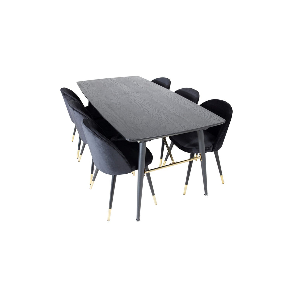 Gold, Velvet Rektangulär matgrupp Svart, Guld, Svart, 180 x 85