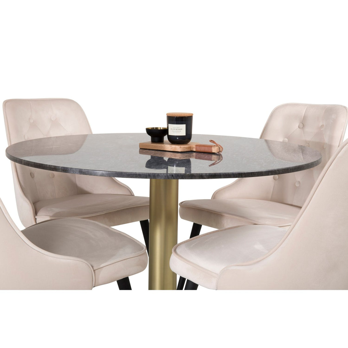 Estelle, Velvet Deluxe Rund matgrupp Beige,Svart, Guld, Mörkgrå, ⌀106
