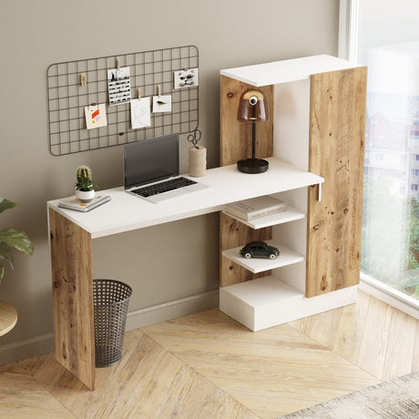 Quito (152,3 x 120 x 40 cm) Skrivbord Atlantisk furu vit
