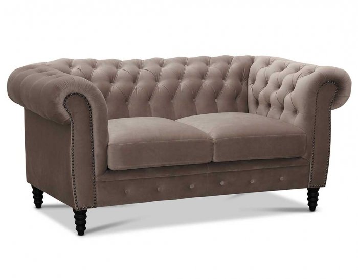 Cambridge 2-sits Chesterfield soffa Ljusgrått Sammetstyg