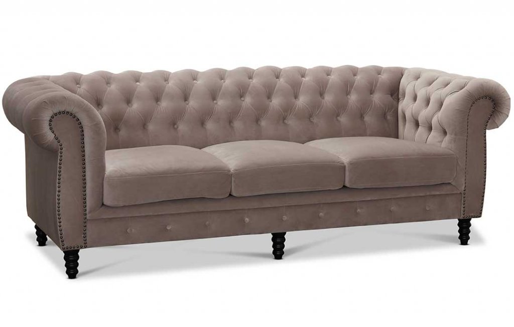 Cambridge 3-sits Chesterfield soffa Ljusgrått Sammetstyg