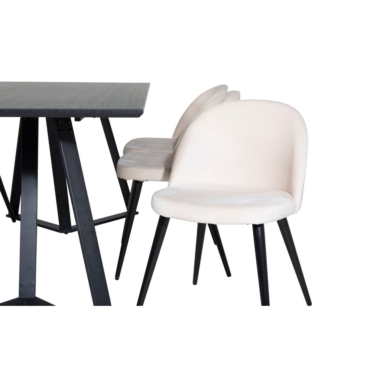 Marina, Velvet Rektangulär matgrupp Beige,Svart, Svart, 180 x 90