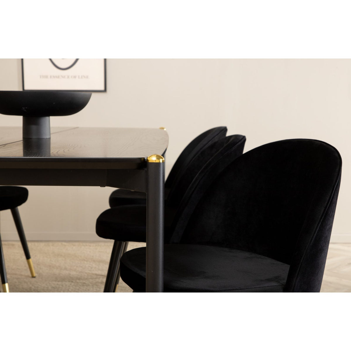 Pelle, Velvet Rektangulär matgrupp Svart, guld, Svart, 190 x 90
