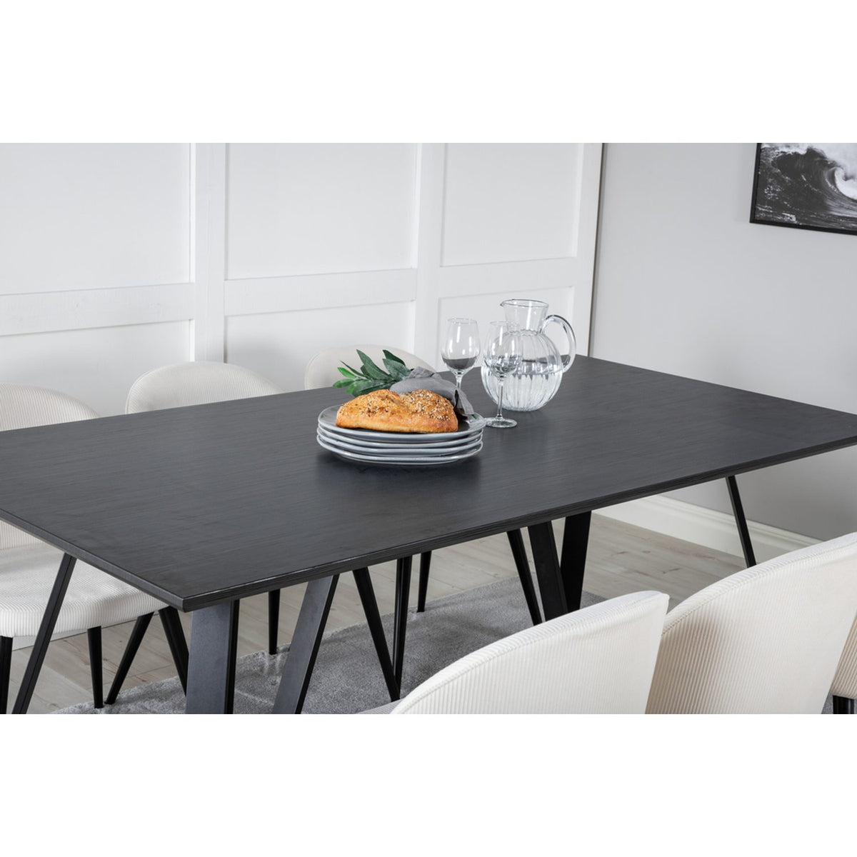 Marina, Velvet Rektangulär matgrupp Svart,Crème, Svart, 180 x 90