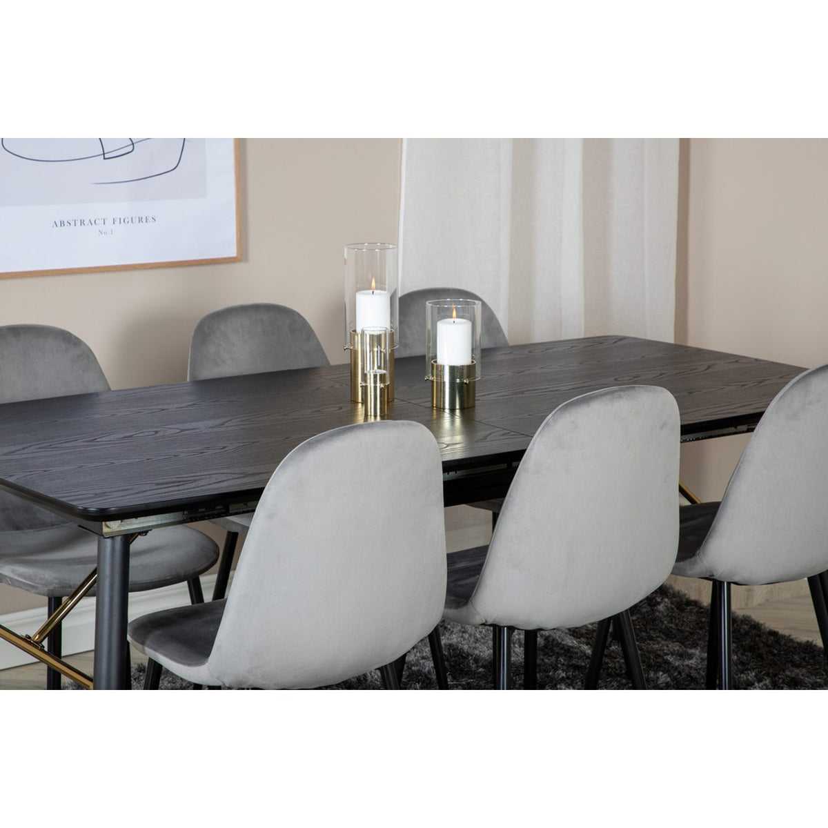 Gold, Polar Rektangulär matgrupp Svart,Grå, Svart, 180 x 85