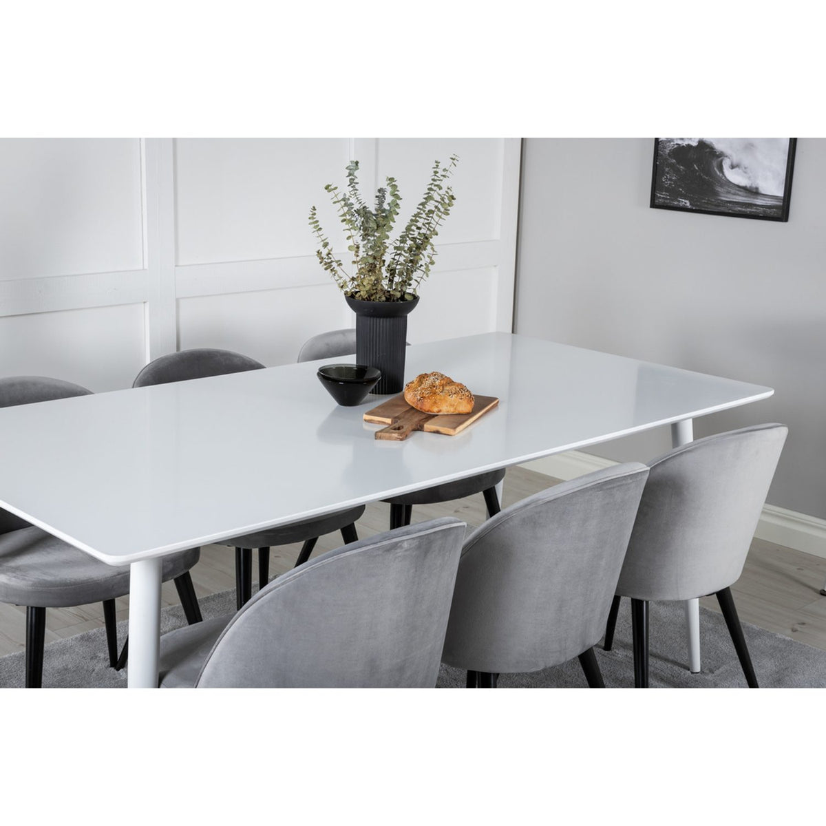 Polar, Velvet Rektangulär matgrupp Svart,Grå, Vit, 180 x 90