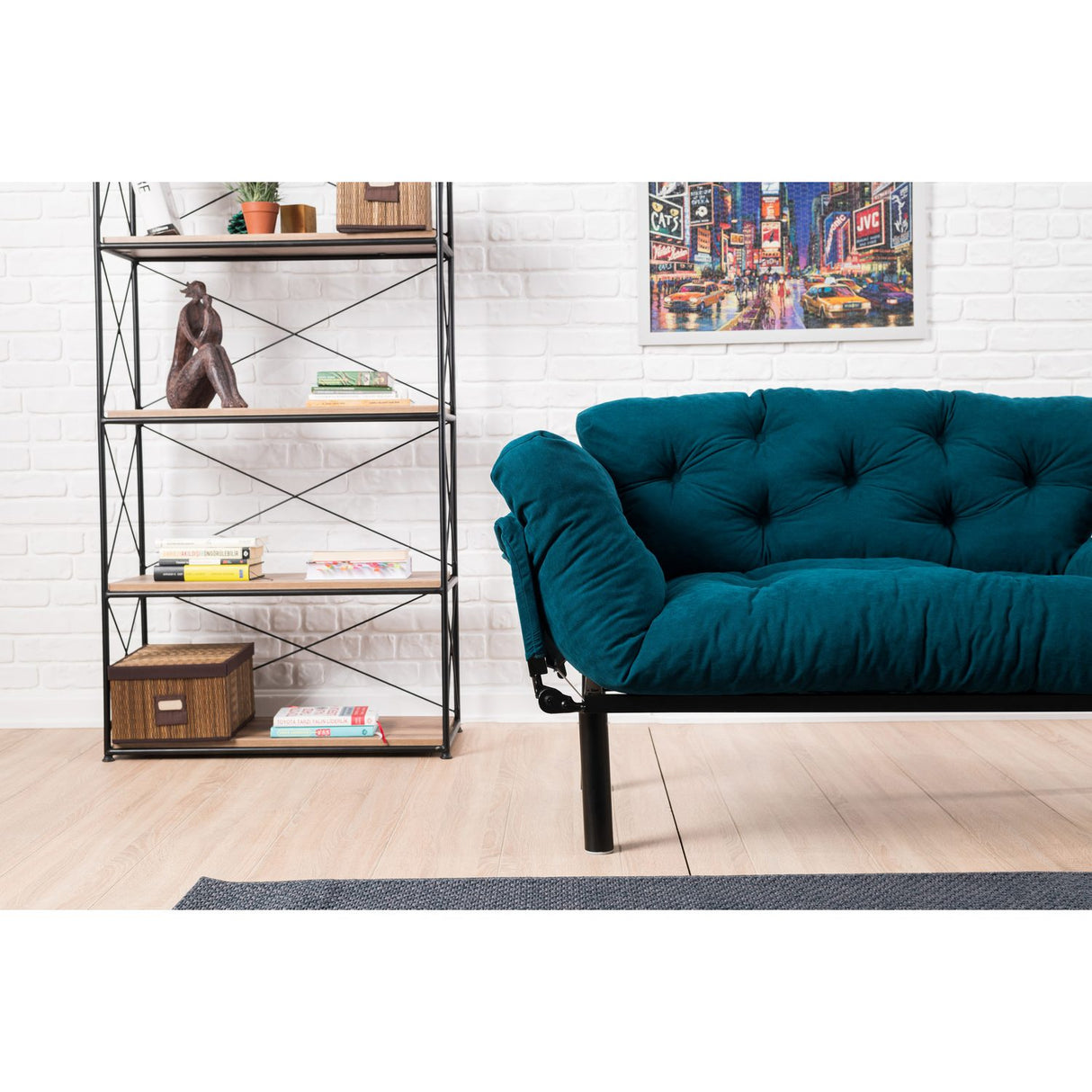 Helsingfors (155 x 85 x 70 cm) 2-sits bäddsoffa Petrolblå