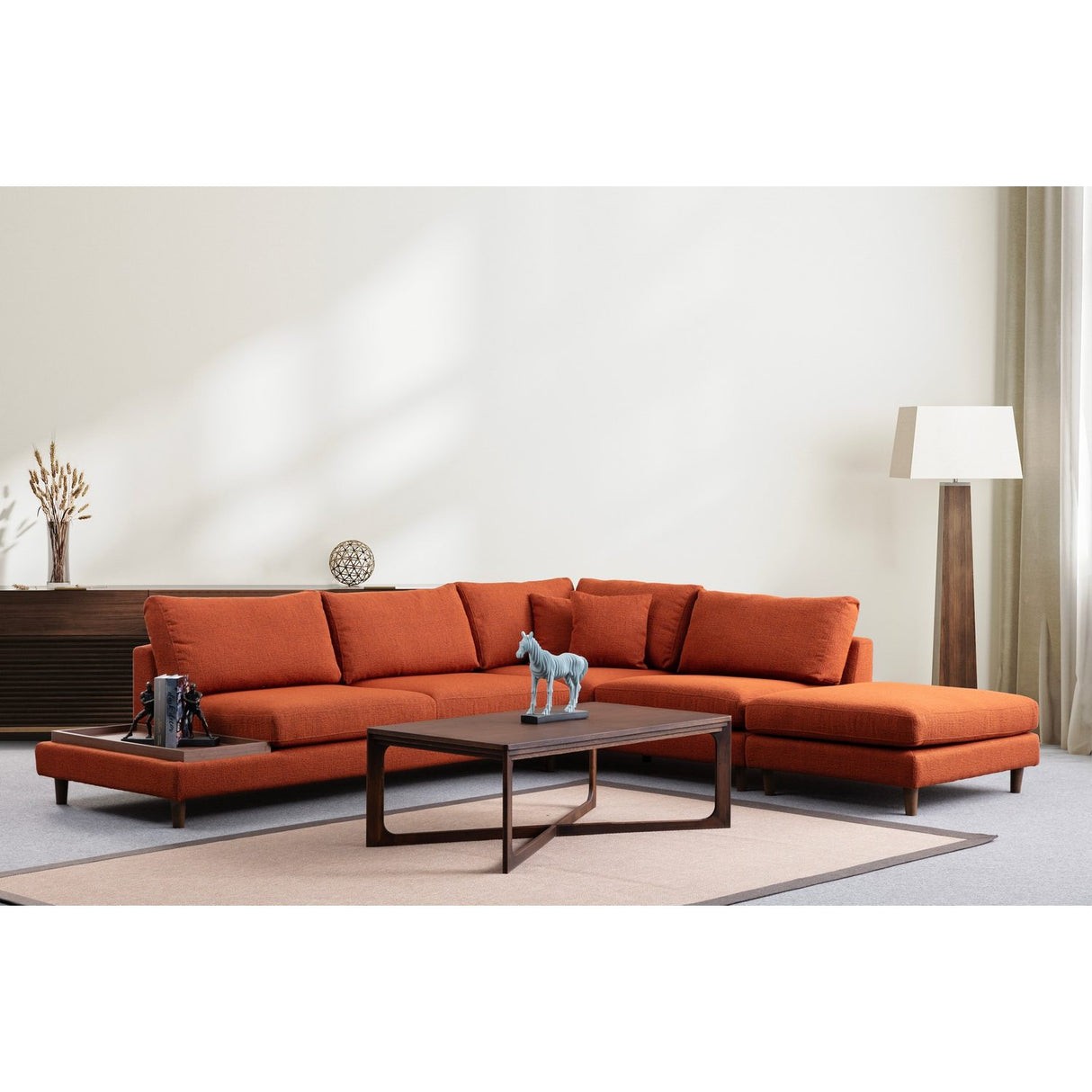 Auckland med puff (314-275 x 95 x 76 cm) Orange Hörnsoffa