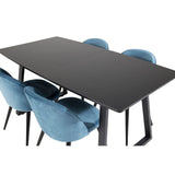 Inca, Velvet Rektangulär matgrupp Svart,Blå, Svart, 160 x 85