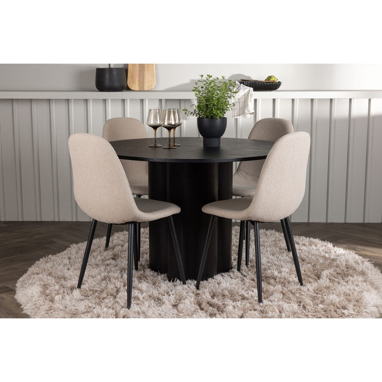Olivia, Polar Rund matgrupp Beige, Svart, 4st