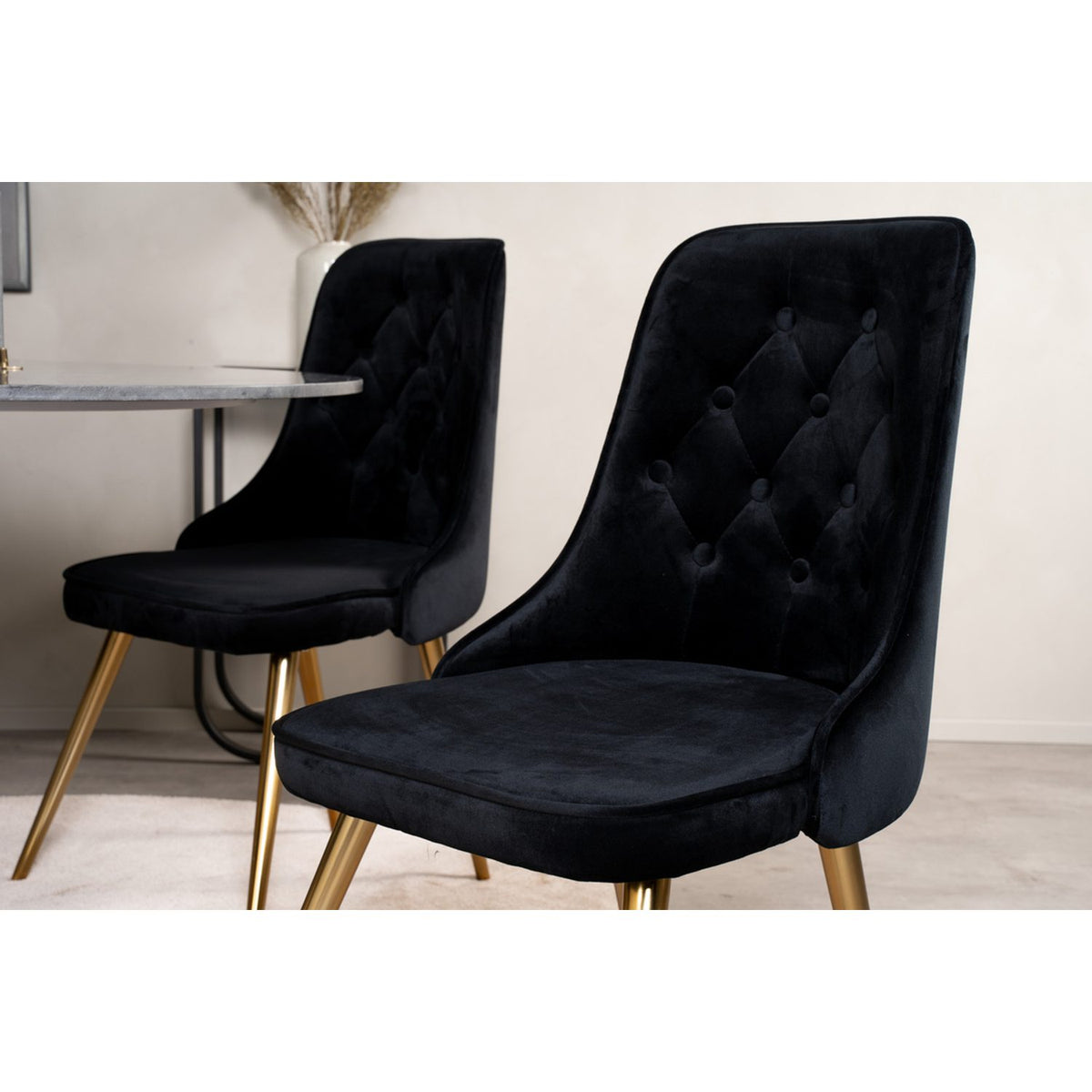 Estelle, Velvet Deluxe Rund matgrupp Svart, Guld, Svart,Mörkgrå, ⌀106