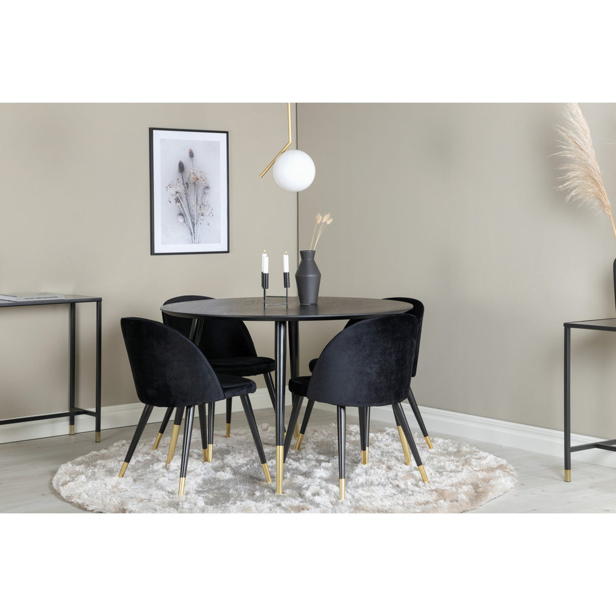 Dipp, Velvet Rund matgrupp Svart, guld, Svart, guld, ⌀115