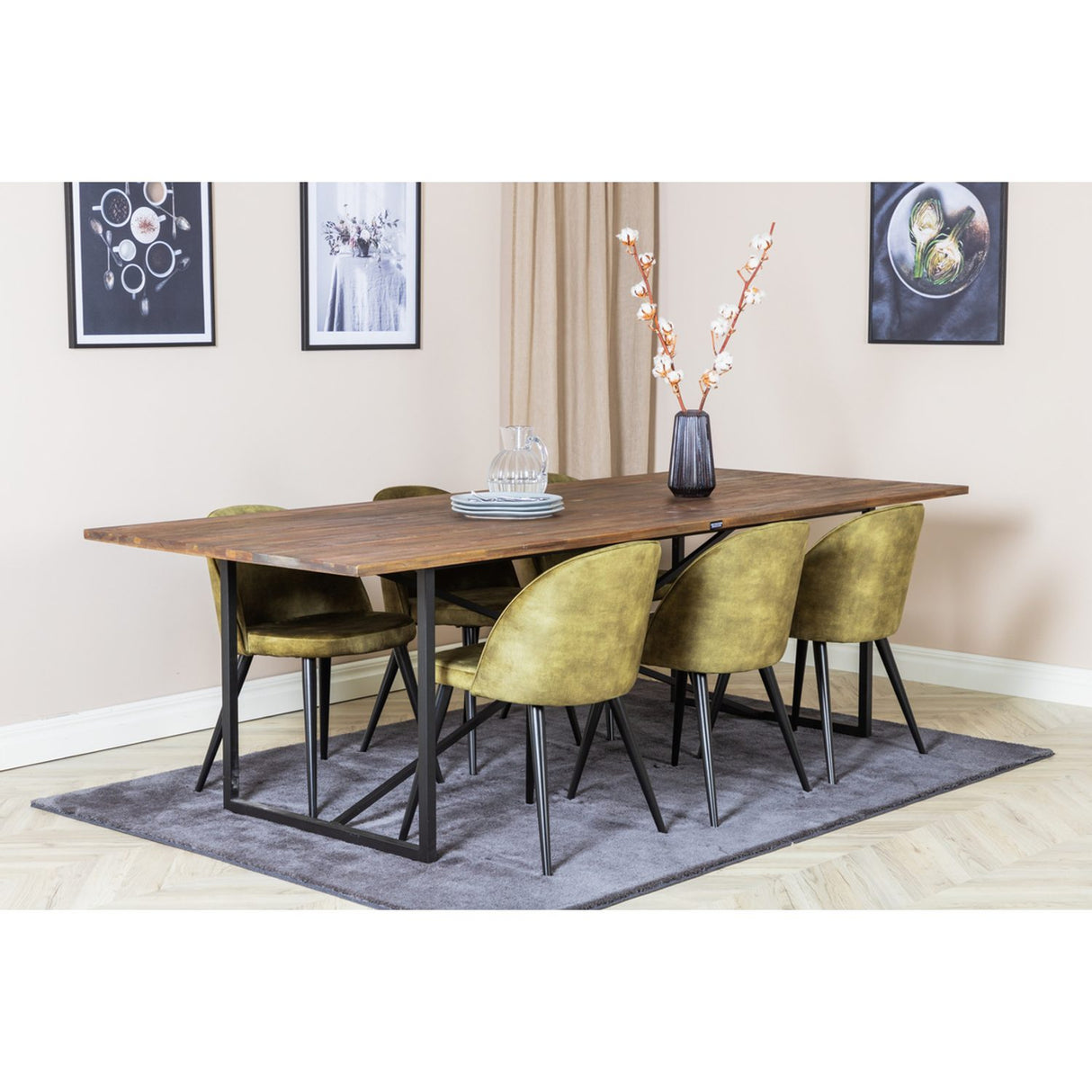 Padang, Velvet Rektangulär matgrupp Svart,Grön, Svart,Natur, 250 x 100