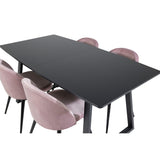 Inca, Velvet Rektangulär matgrupp Svart,Dammrosa, Svart, 160 x 85