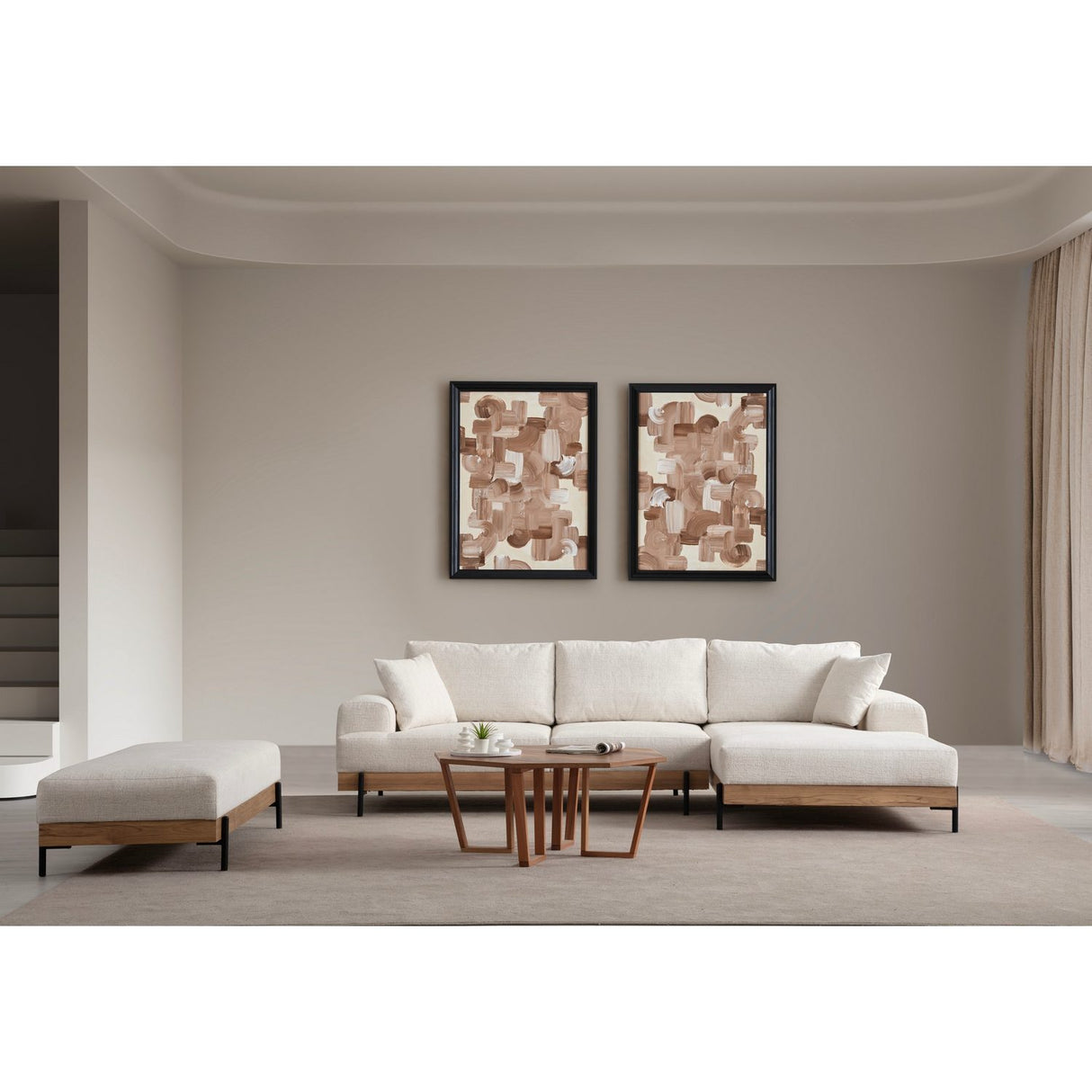 Kigali Oak (280-170 x 98 x 78 cm) Hörnsoffa Vit, Höger