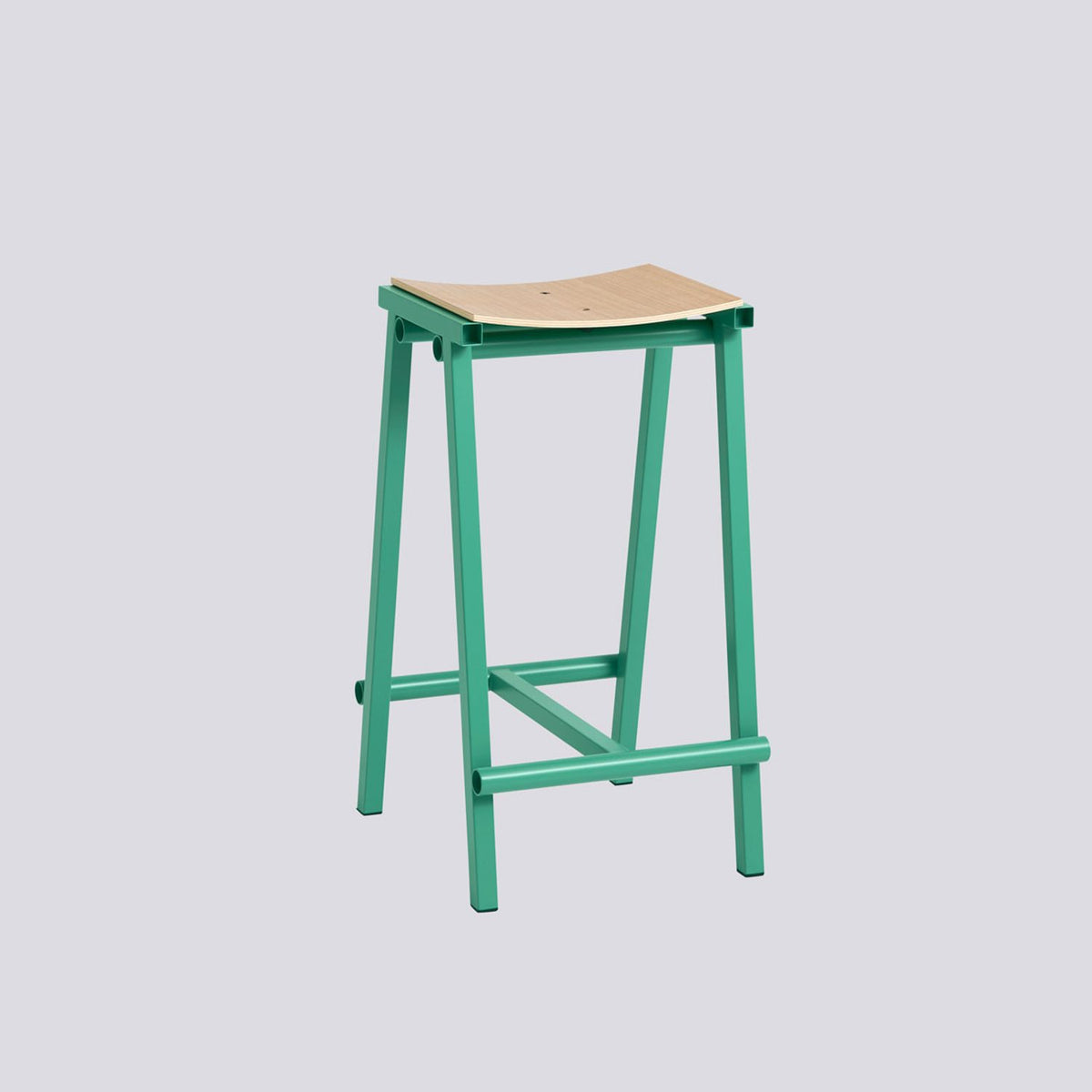 Taburete 8 65 cm Barpall ekfaner med vattenbaserad lack, Soft jade – pulverlackerat stål