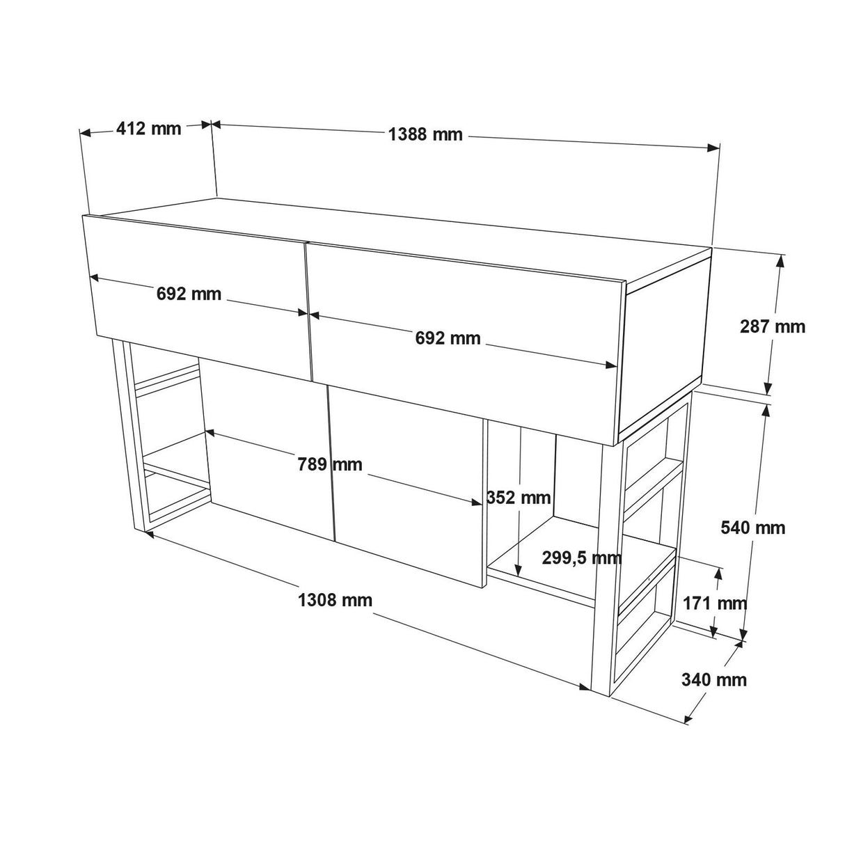 Malena Console Wide (138,8 x 83,6 x 43,3 cm) Atlantisk furu Konsol