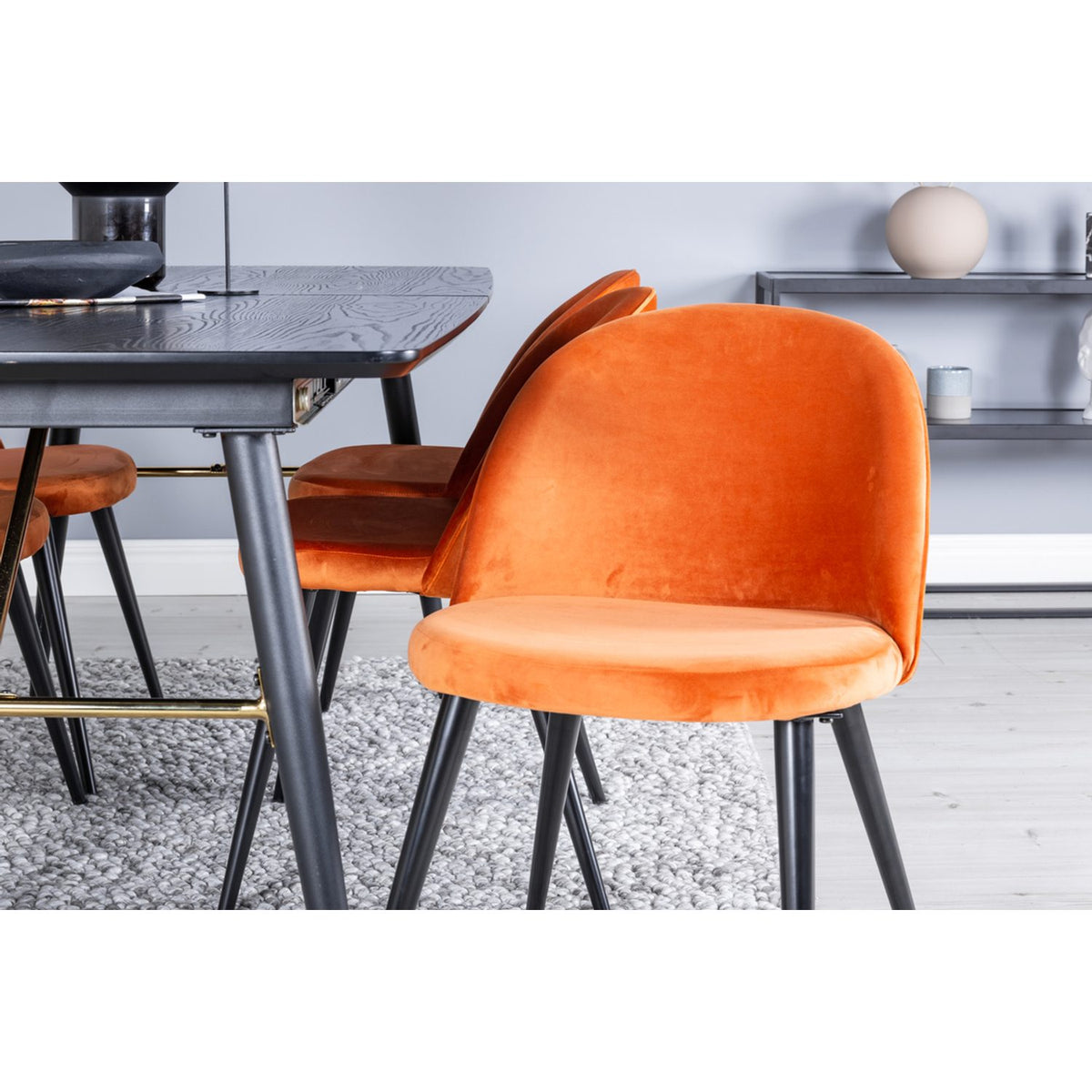 Guld, sammet Rektangulär matgrupp Svart, rostig orange, Svart, 180 x 85