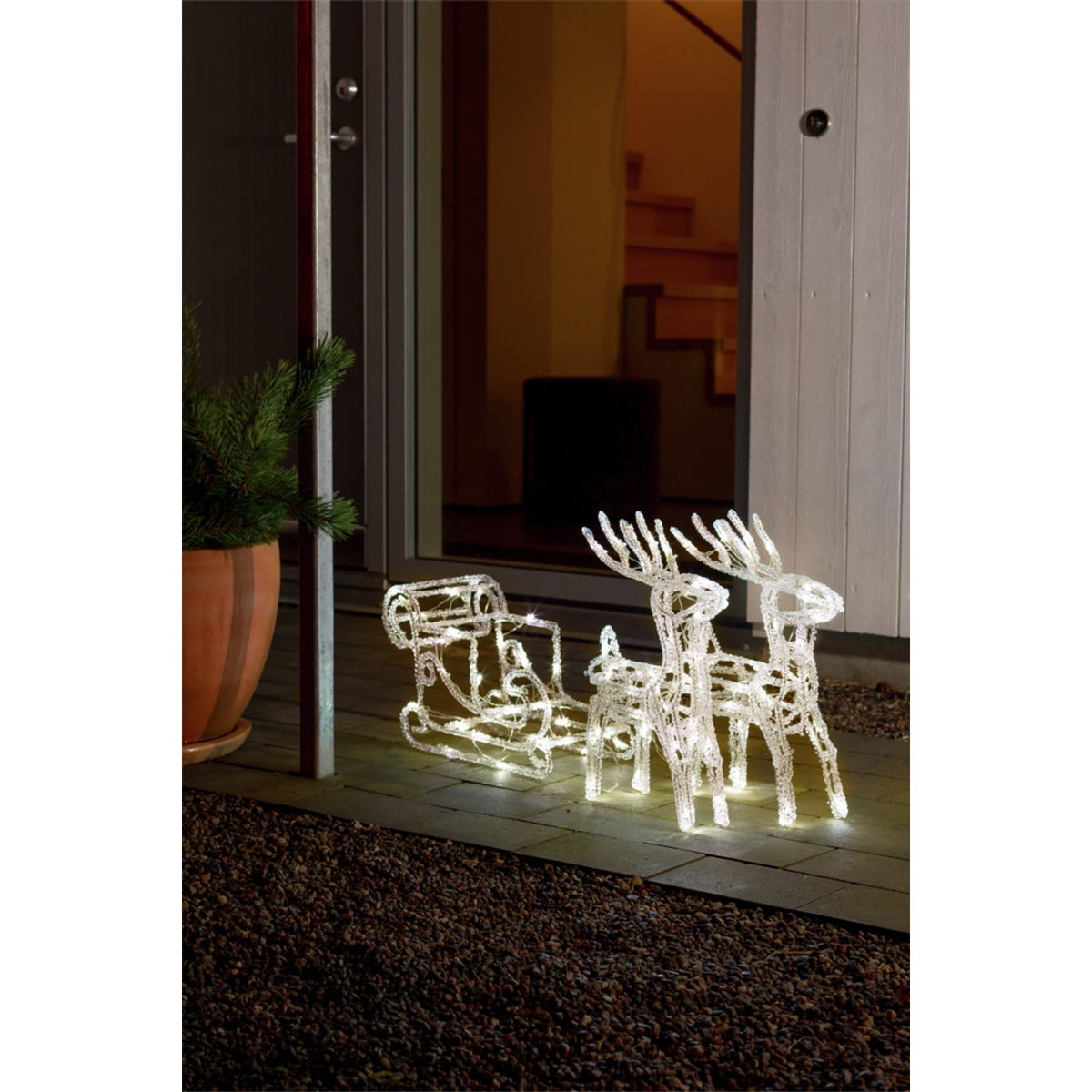 Ren + släde  akryl LED 42 cm Ljusdekoration Ute Varmvit